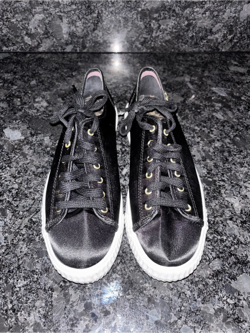 Keds Triple Kick black satin platform sneakers